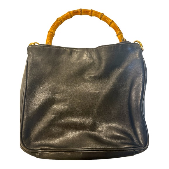 Gucci Vintage Hobo Bag Bamboo Black Calf Leather Diana Tote Authentic - Picture 1 of 7